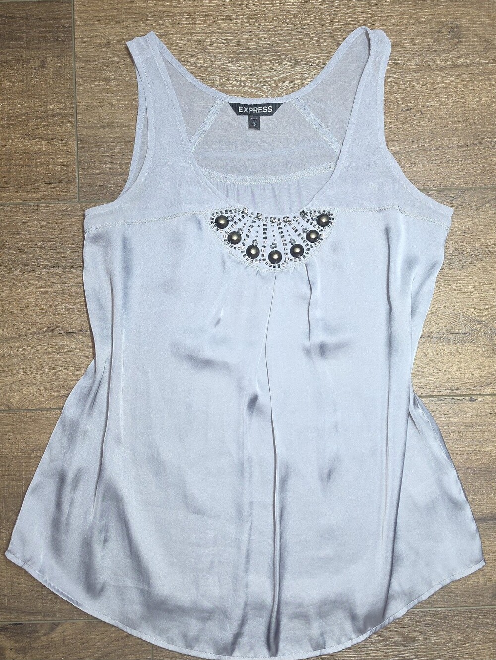 Express Jewel Neck Embellished Tank Top Grey Silver Blouse S